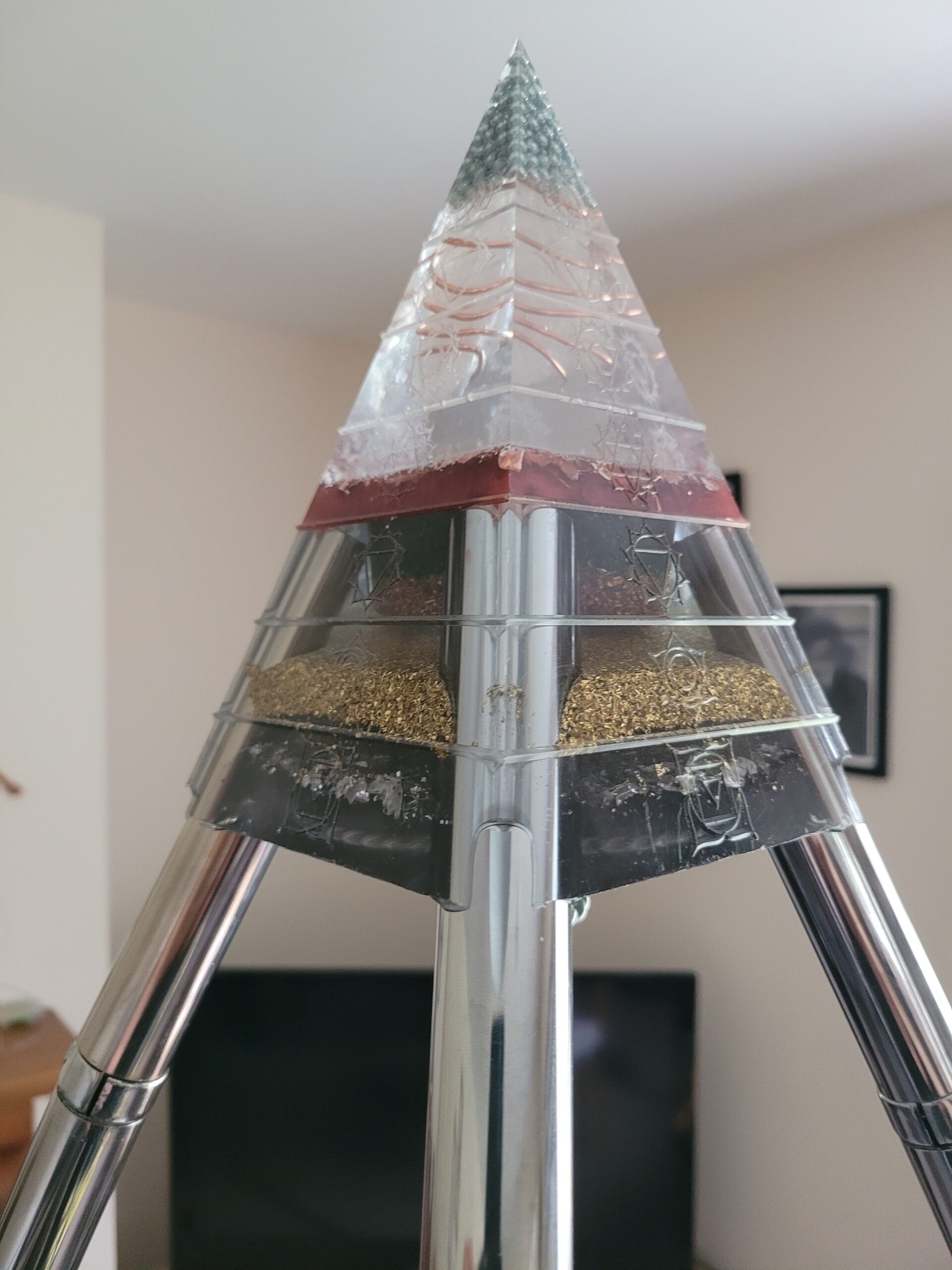 orgonite apex on a meditation pyramid