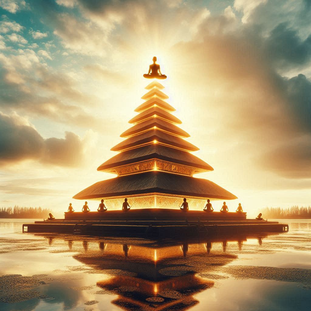 meditation pyramid with a person on top