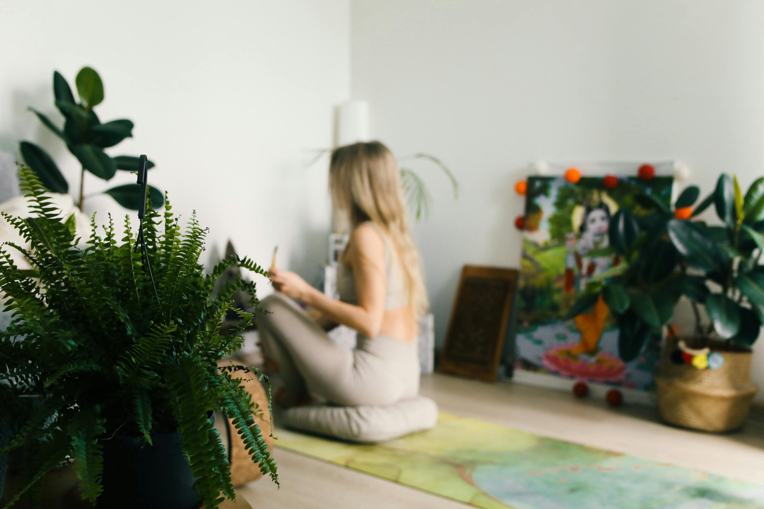 lady sat on a meditation cushion